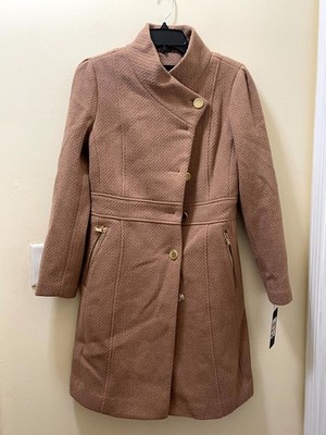 Guess Coat Womens Pink Weave Long Sleeve Zipped Pockets Button Front