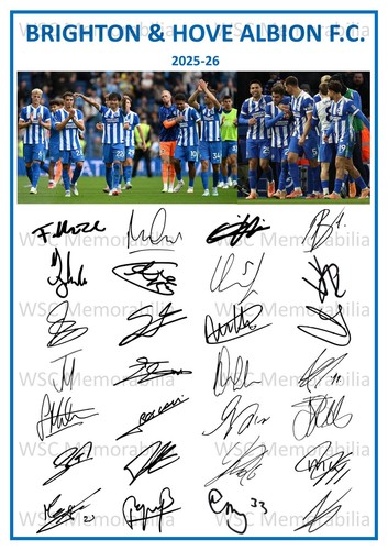 11735. Brighton & Hove Albion Signed Team Sheets A4 Prints CHOOSE SEASON 2017-26