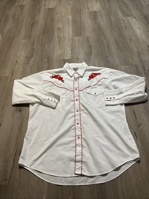 Ely diamond western shirt XLWhite Pearl Snap Embroidered Roses Men s