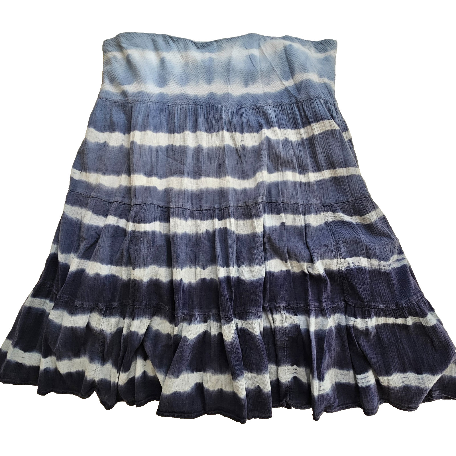 Chaps Midi Skirt Womens XL Extra Large Blue Tiered Tie-Dye Striped Pull-on Lined-image