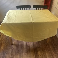 Large Heavy Linen Yellow Tablecloth Rectangular With Rounded Ends 118 X 58 1/2