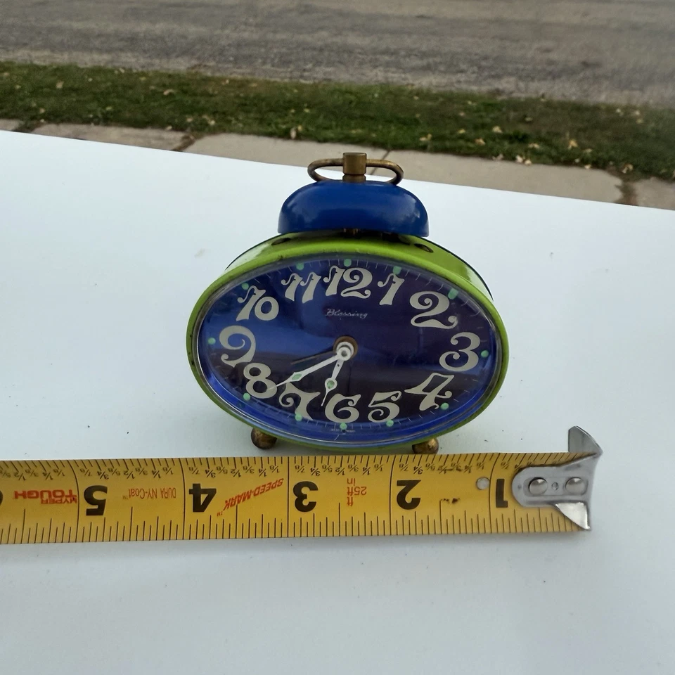 Vintage Blessing Alarm Clock West Germany Green Blue Retro MCM Decor Wind Up - Image 4 of 4