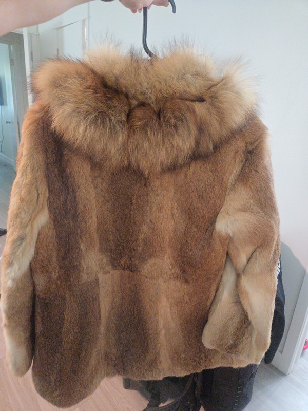 Real Red Fox Fur Brown Fur Trim Mid-Length Overcoat M/L Lined Women's Coat