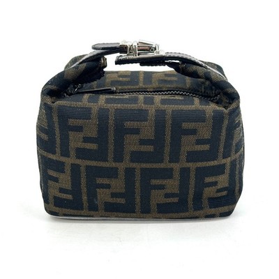 Fendi  Pouch Vanity Zucca Hand Bag Canvas  Silver Authentic 315T0308