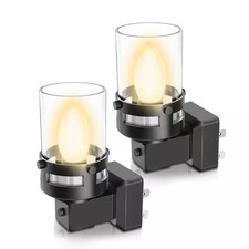 Candle Night Light Plug in 2-Pack with Dusk to Dawn Sensor, 3000K Warm White LED