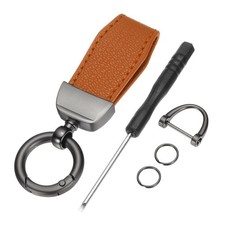 Car Key Chain, Zinc Alloy Leather Car Keychain, Metallic Black/Dark Orange