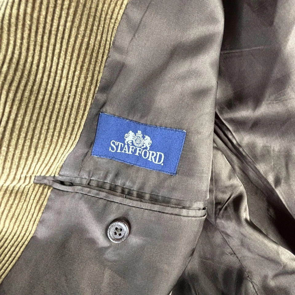 Stafford Blazer Mens 48L Brown Corduroy Two Button Notch Lapel Sport Coat Lined - Image 4 of 4