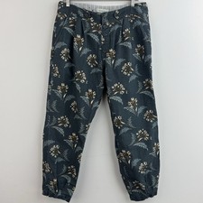 Sundance Linen Blend Jogger Pants Womens 10 Blue Floral Breezy Side Tab Boho