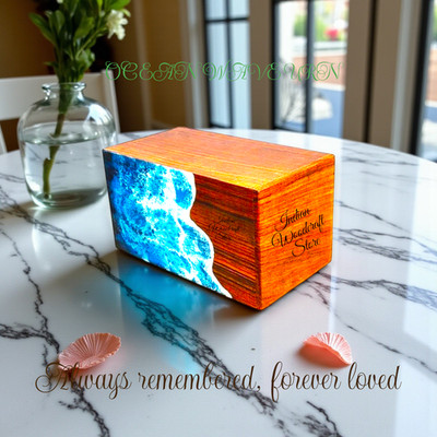 Ocean Waves Resin Urn: Rosewood Cremation Urn for Ashes