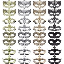 FEQO 32 Pieces Masquerade Masks One Size, Black, Gold, Silver, Copper