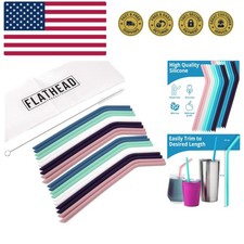 Reusable Silicone Straws - 20 Pack  Cleaning Brush, Dishwasher Safe, Compati...