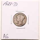 1921-D 10C Mercury Winged Liberty Silver Dime in AG Condition #7500