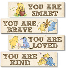 Winnie Room Decor- the Pooh Sign-Wooden Baby Stuff-Vintage Nursery Decor-4Pcs Wa