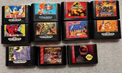 Sega Genesis Game Lot (11) Sonic Mortal Kombat X-Men Golden Axe, Disney classics