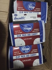 Large Reusable Environmentally Friendly Clip-On To Shopping Cart Bag. 6 Pack