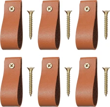 6PCS Brown Leather Curtain Rod Holders with Screws for Boho Display