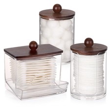 Bathroom Organizer Accessories Set-10 oz,7 oz Qtips Holder Storage with Bambo...