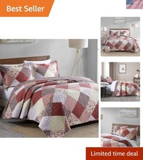 3-Piece Full Queen Plaid Quilt Set, Lightweight Soft Full Size Quilt Bedsprea...