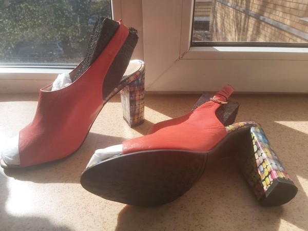 Women Heels Red Leather 37