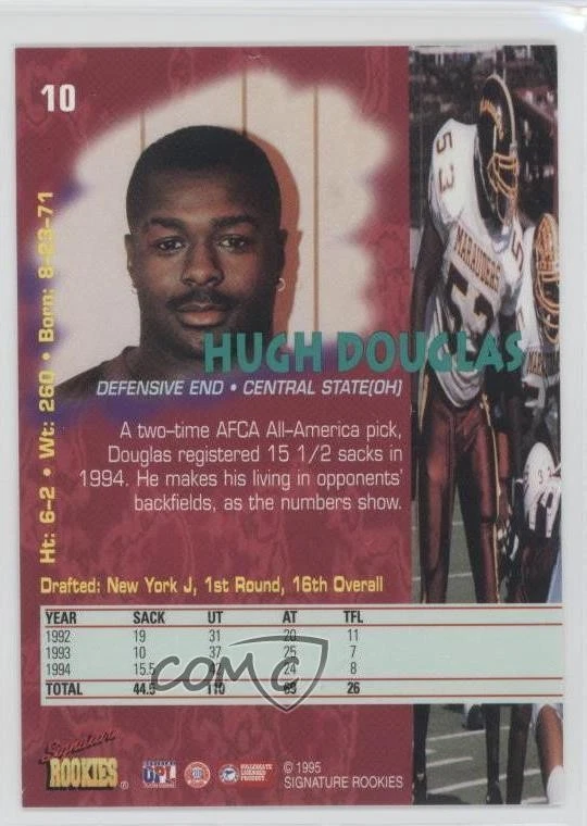 1995 Signature Rookies Tetrad Hugh Douglas #10 RC - Image 2 of 2