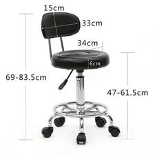 Hot Sale Round Shape Adjustable Salon Stool with Back and Line Black  PU leather