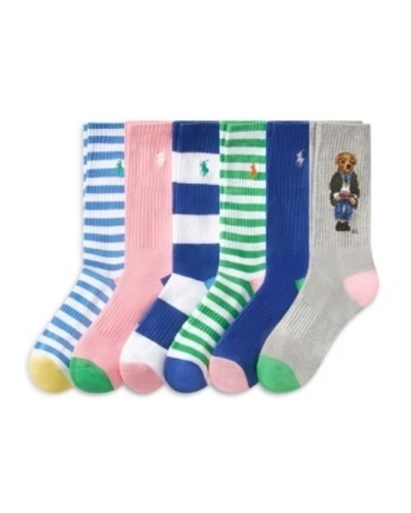 Polo Ralph Lauren Men's 6-Pk. American In Paris Bear Crew Socks Open Size 10-13
