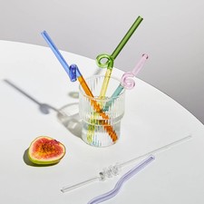 Glasstrohhalme farbig drehbar wiederverwendbar hitzebest&auml;ndig langer Stil