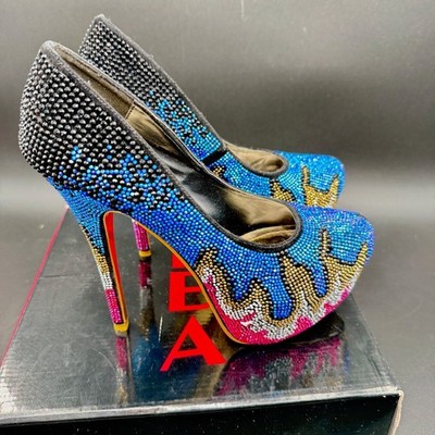 ALBA Lola-7 Beaded Rhinestone Platform Pumps Heels Multicolor Blue Pink Size 10