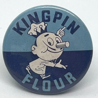 Vintage Kingpin Mehl Promo Pin Button Anstecker Zuhause Backen Backen Rezept Kochen Essen