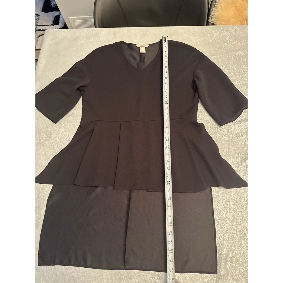 Camisa H&M Alta Baja Negra Para Mujer EE. UU. 4 Aberturas Peplum Manga Cuarta Silenciosa Lujo Foto 2 de 4