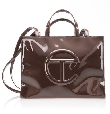 Telfar Tote | Faux Leather | Patent |  Chocolate Brown | Size M