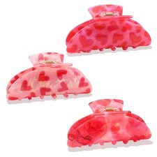 3PCS Valentines Day Hair Claw Clips Women Pink Heart Acrylic Non-Slip Clip