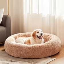 Round Fluffy Calming Donut Pet Bed 24 Inch Anti-Anxiety Plush Dog Cat Bed