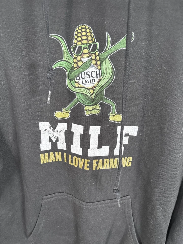 MILF Man I Love Farming Busch Light Corn Hoodie Sweatshirt Black S - Image 2 of 4