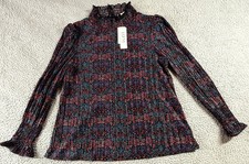 Rio & Rian Womens Blouse Floral Print Long Sleeve Smocked Neck Top Multi Size L