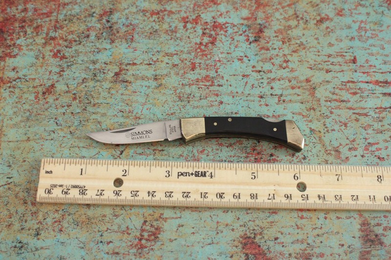 Vintage SIMMONS Japan Wood & Brass 1 Blade Lock Back Knife Stainless Steel