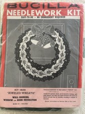 Vintage Bucilla Christmas Needlework Felt Sequin Jeweled Wreath Wall Hanging