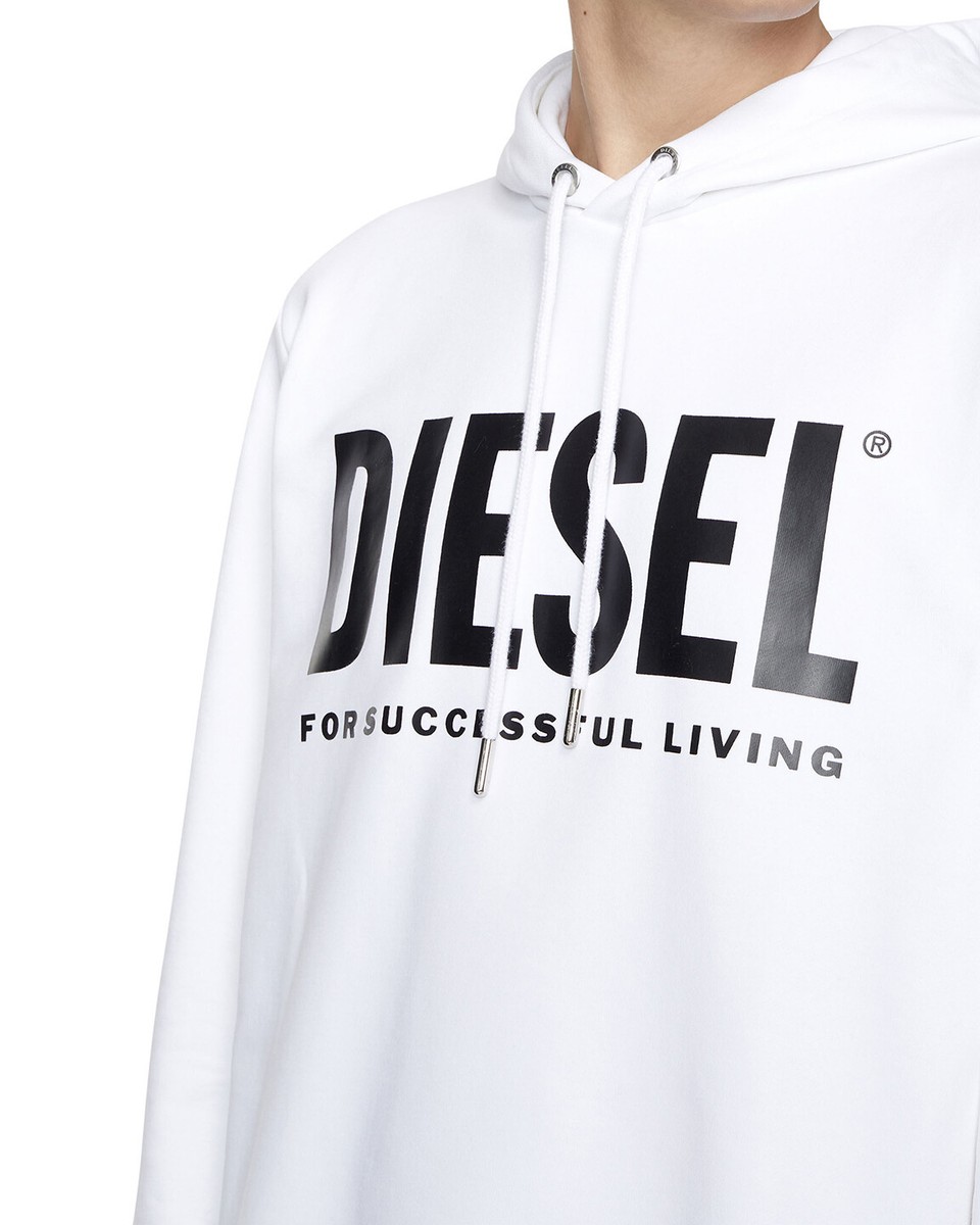 パーカー・フーディ DIESEL Men Sweater A12153 0IAJH100 WHITE Diesel - Mens Regular Fit Logo Hooded Sweater Hoodie - White