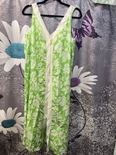 Vintage Sears PermaPrest 3 Button Dress Duster Lime Green White Tropical Floral