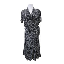 VTG CHAUS Black  White Print 2 Pc Wrap Shirt  Midi Skirt Outfit Sz 10