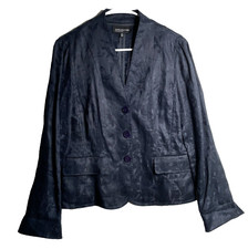 Jones New York Jacket Womens 10 Navy Blue Linen Long Sleeve Blazer Leaves Floral