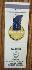 WARNERS SHELL GAS STATION 1966 MATCHBOOK MATCHCOVER: ELKHART, INDIANA -E20