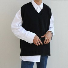 Uomo Scollo a V Maglione Maglia Gilet Maglione senza Maniche Pullover Top