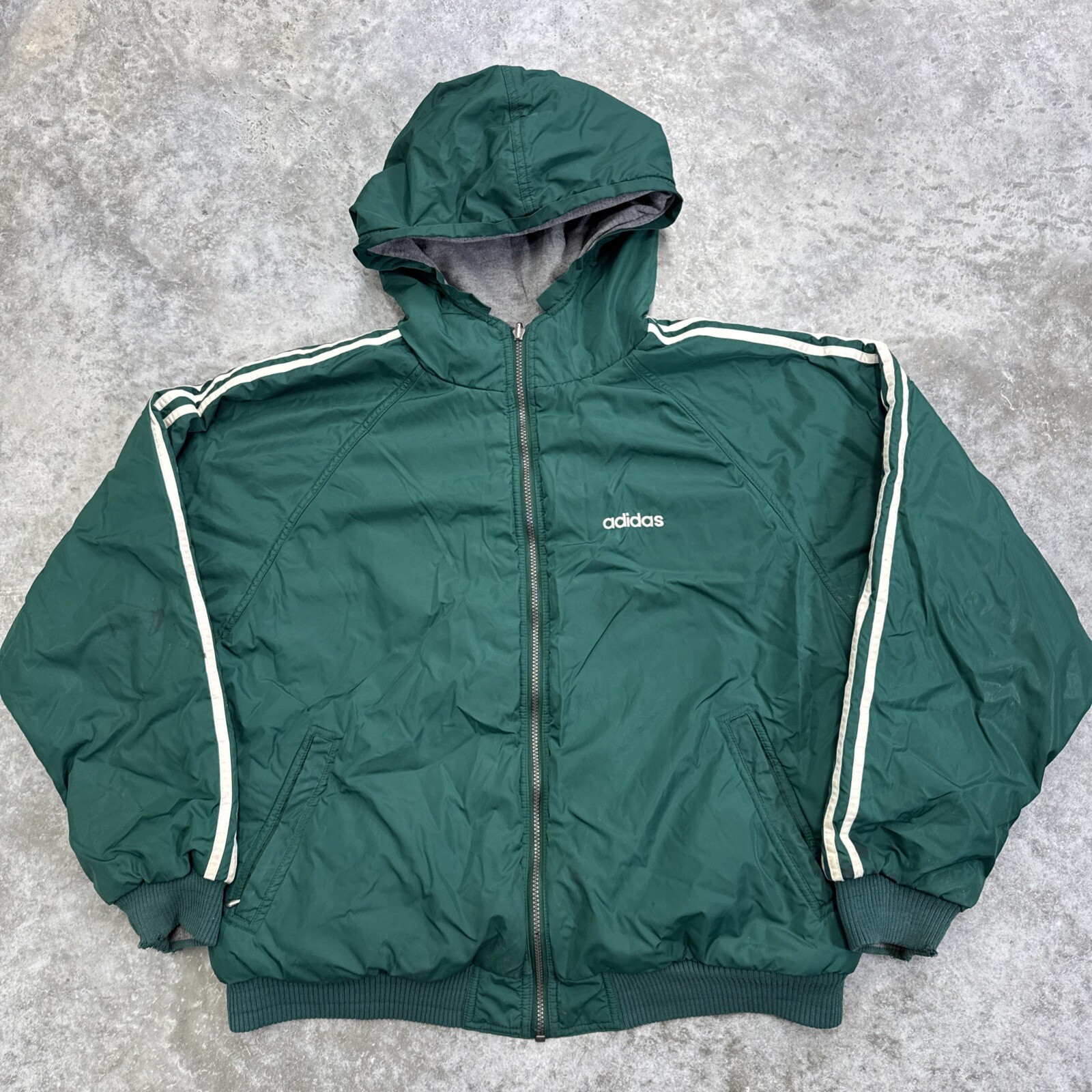 Vintage Adidas jacket mens large green nylon 90s reversible trefoil FLAWS soccer