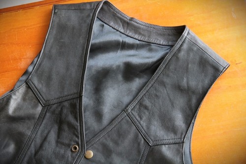 UNIQUE! 'Harley Davidson' Leather Biker Vest. Hand Painted Eagle & Flag. Size L - Picture 6 of 10