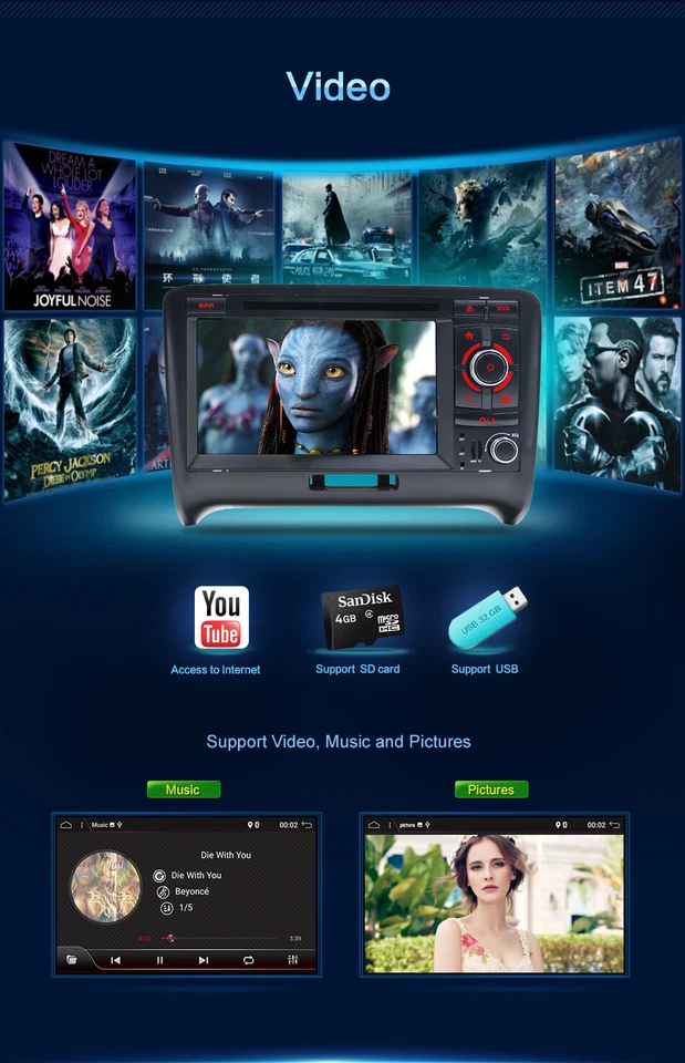 7''Autoradio Stereo per Audi TT 2006-2011 2Din Android 14 GPS WIFI 4G BT SWC DAB - Immagine 4 di 4