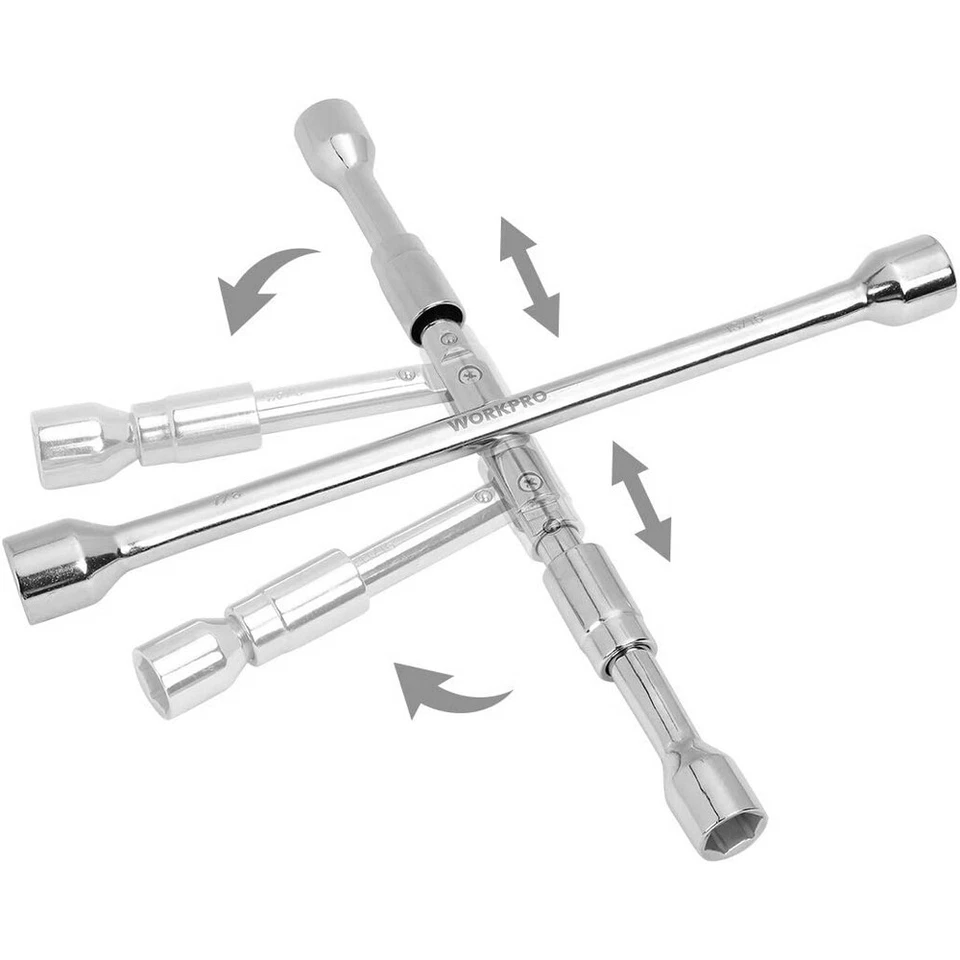 WORKPRO 14-inch Folding Lug Wrench Iron Compact 4-Way Cross Wheel Brace Wrench - Image 4 of 4