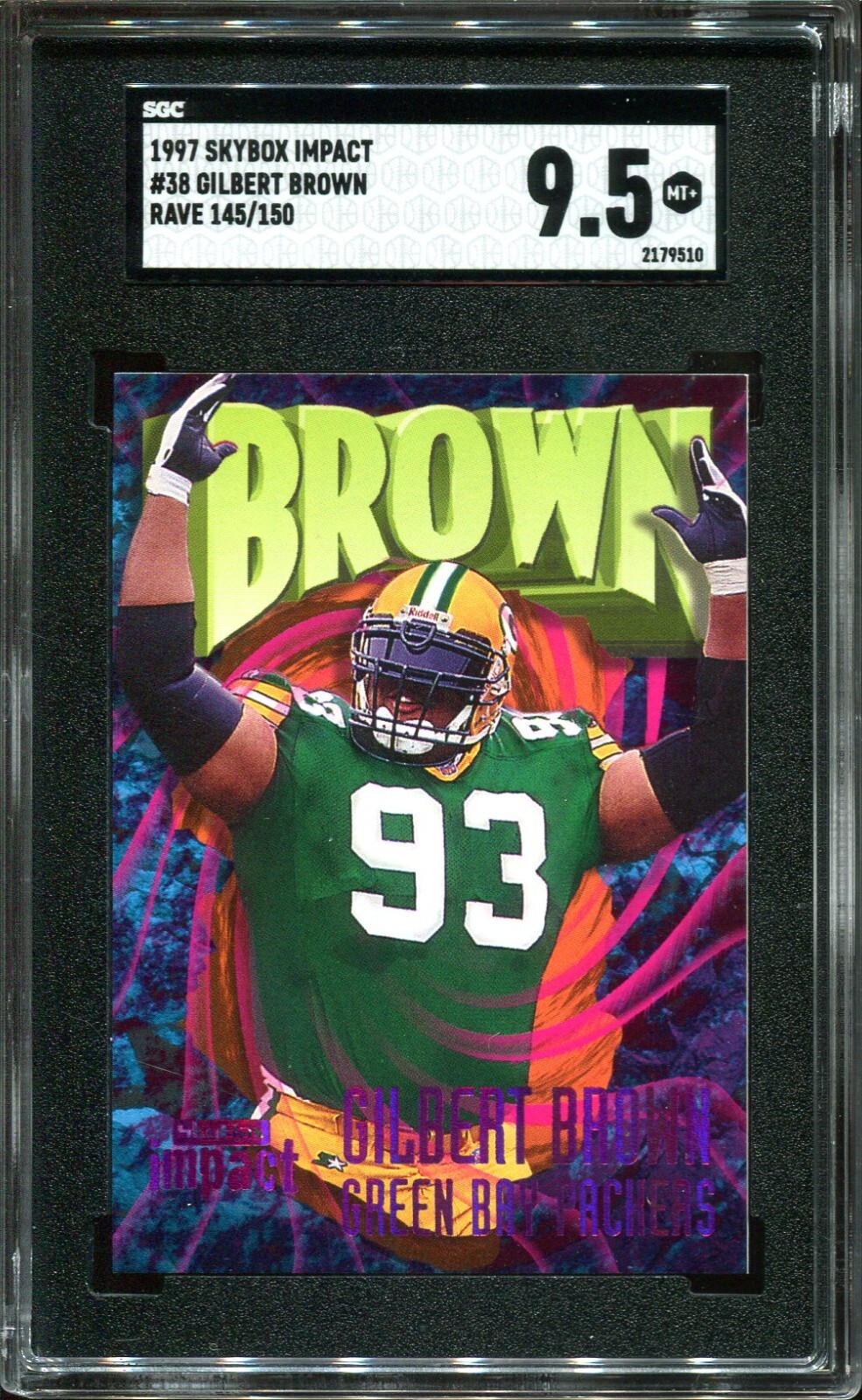 1997 Skybox Impact Rave Gilbert Brown /150 #38 Green Bay Packers SGC 9.5 MINT+