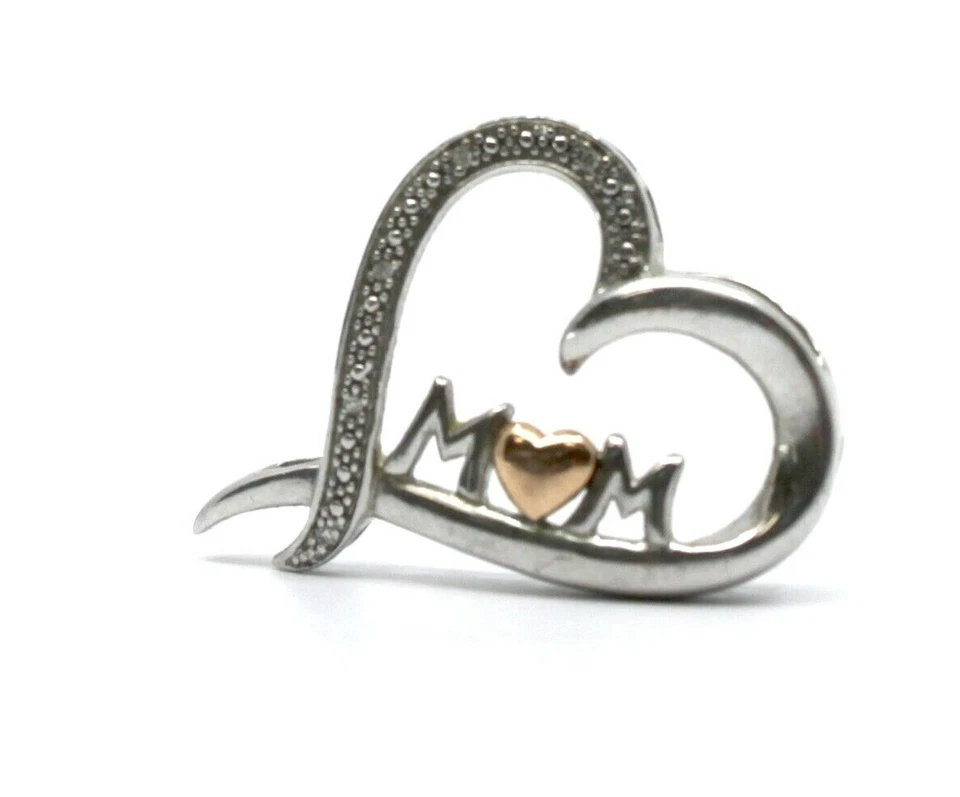 Pingente de coração de prata esterlina e ouro rosa 14K Helzberg HDS mãe mãe - Imagem 2 de 4