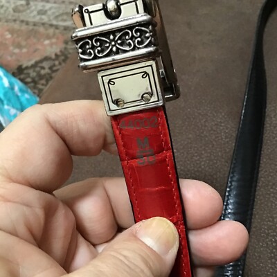 Brighton Wmn Leather 2-Sided Belt Red/Black M/30 Silver  display picture 2